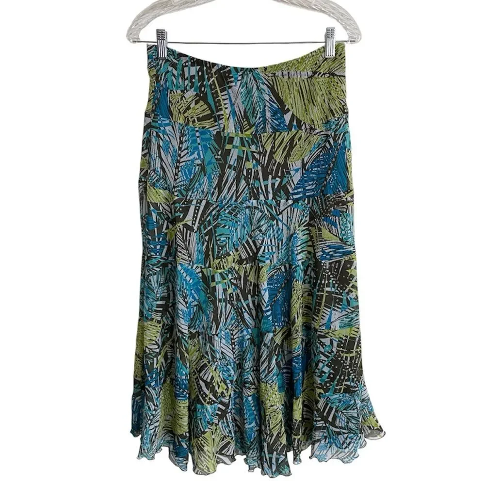 Ruby Rd Petite Maxi/Midi Skirt 10P Green Multi Floral Sheer Overlay Lined Flowy
